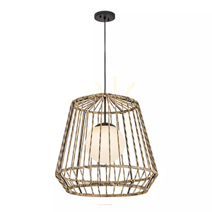 Arlen Large Outdoor Pendant - 1 Light - Black & Rattan Elstead small 1
