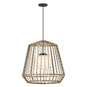 Arlen Large Outdoor Pendant - 1 Light - Black & Rattan Elstead small 0