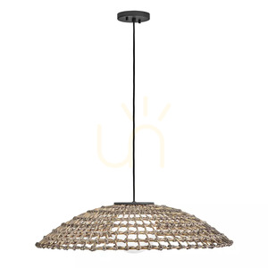 Arlen Extra Large Outdoor Pendant - 1 Light - Black & Rattan Elstead small 2
