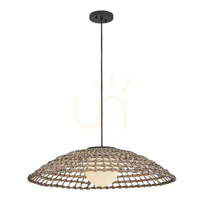 Arlen Extra Large Outdoor Pendant - 1 Light - Black & Rattan Elstead small 0