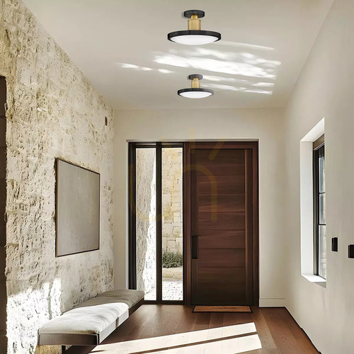 Check Kieran LED Semi-Flush Ceiling Light - Black & Brass Elstead