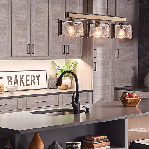 Check Aberdeen Island Light - 3 Lights - Distressed Grey Wood Effect & Old Bronze Elstead