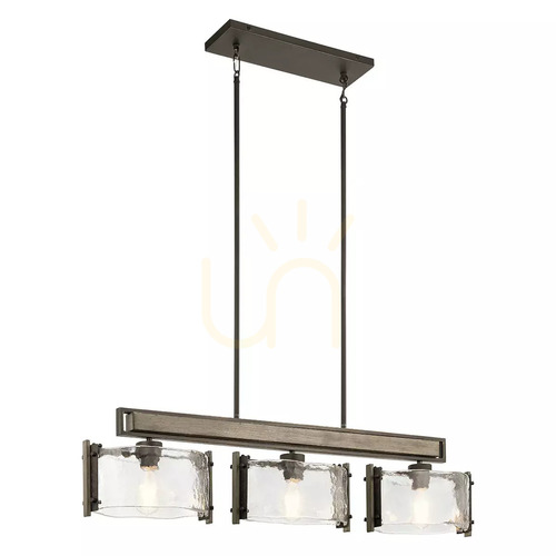 Check Aberdeen Island Light - 3 Lights - Distressed Grey Wood Effect & Old Bronze Elstead