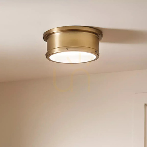 Check Serca Medium Flush Ceiling Light - 2 Light Sources - Brushed Natural Brass by Elstead