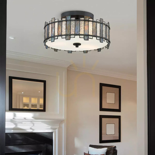 Check Sentry Semi-Flush Ceiling Light - 2 Light Sources - Black Elstead