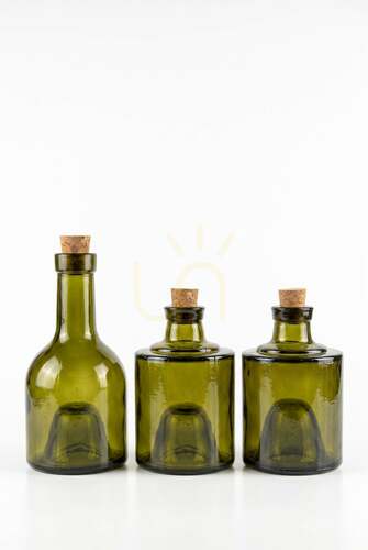 Check Olive Green Glass Oil Bottle 3-Piece BAZAR BIZAR 33 cm