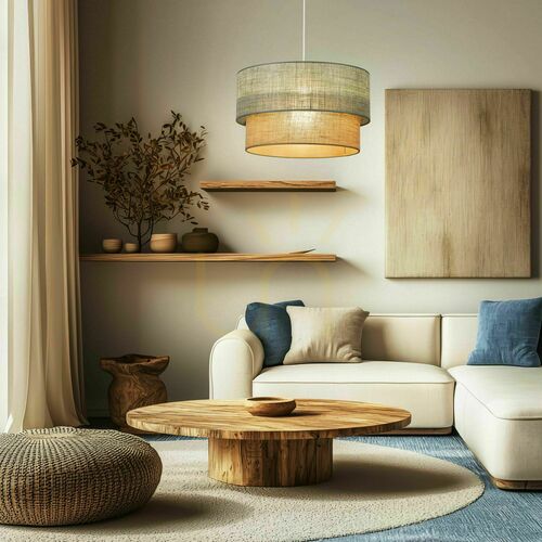Check TK-Lighting DUO 10900 jute pendant light, green and brown, 45 cm, 1×E27