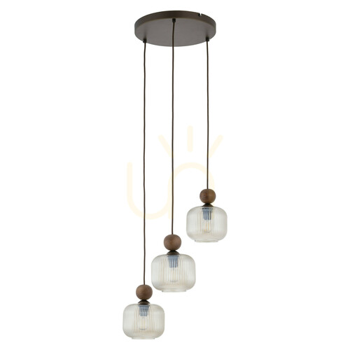Check Ballo Walnut Pendant Light, 3 Xe14, Circle