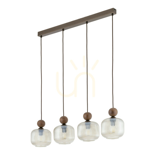 Check Ballo Walnut Pendant Light, 4 Xe14 Socket Strip
