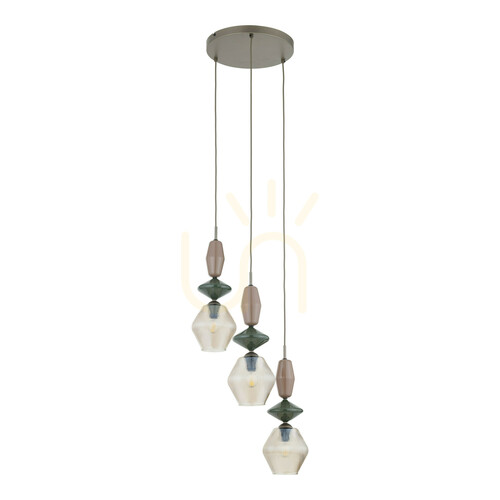 Check Zen New Brown Fuso Cognac Pendant Light, 3 Xe14, Circle