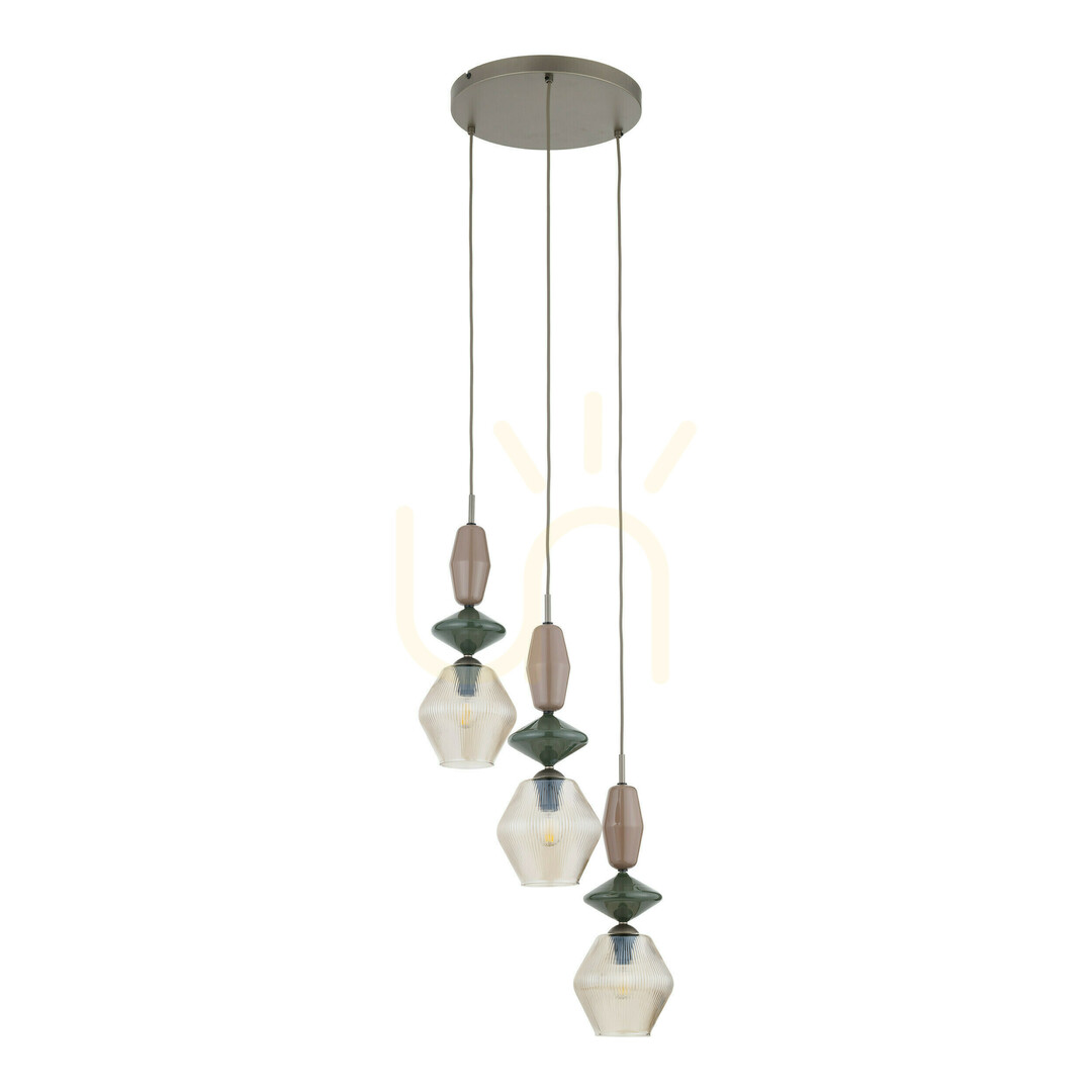 Zen New Brown Fuso Cognac Pendant Light, 3 Xe14, Circle