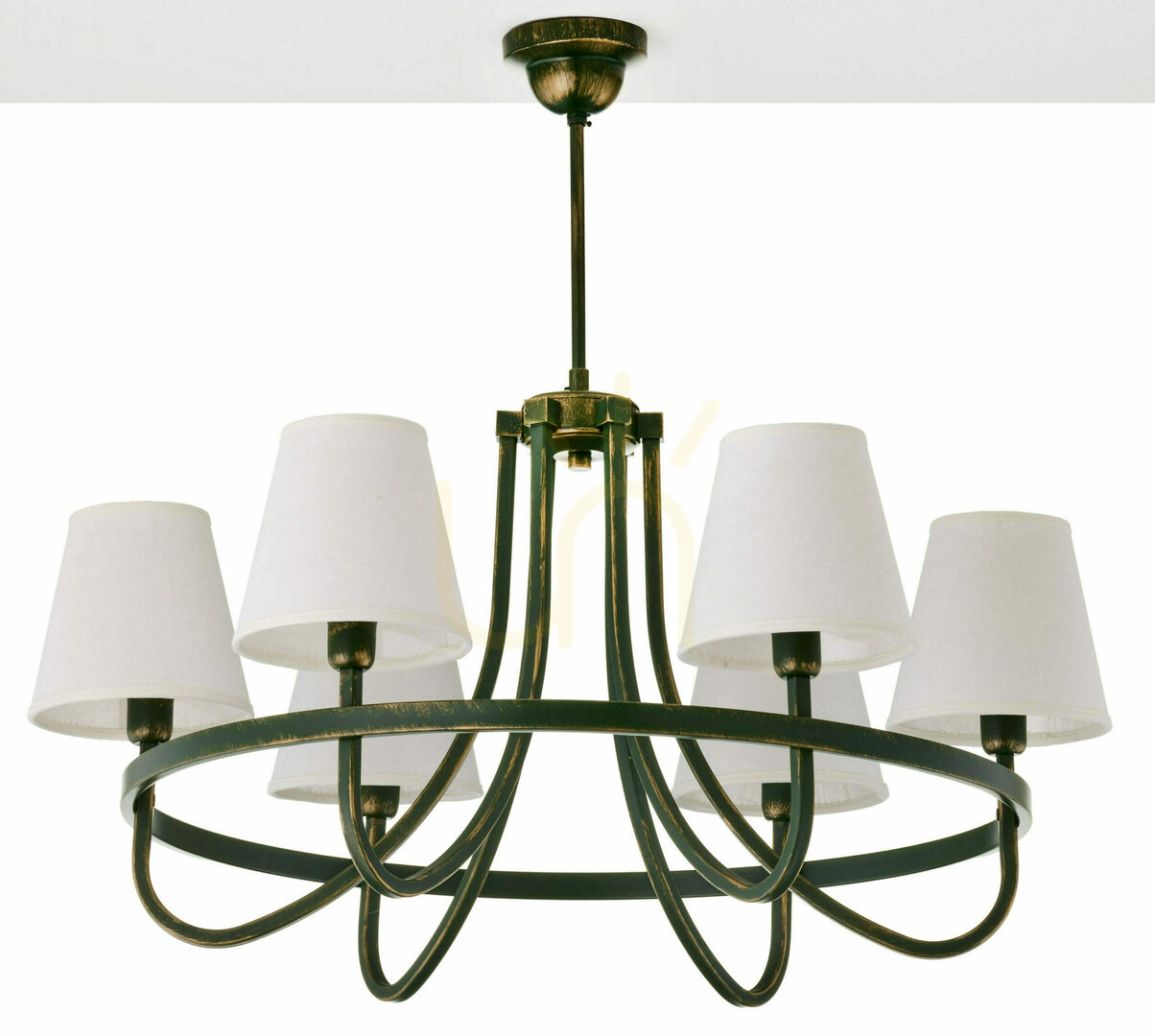 Jupiter LIWIA 2183 green and antique-gold chandelier, 6 white shades E14