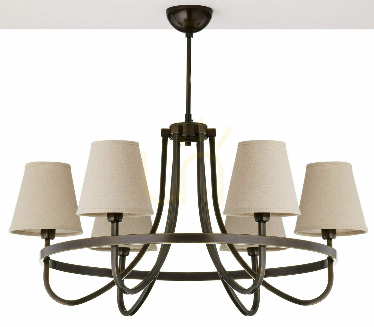 Jupiter LIWIA 2184 brass-coloured chandelier, 6 beige shades E14