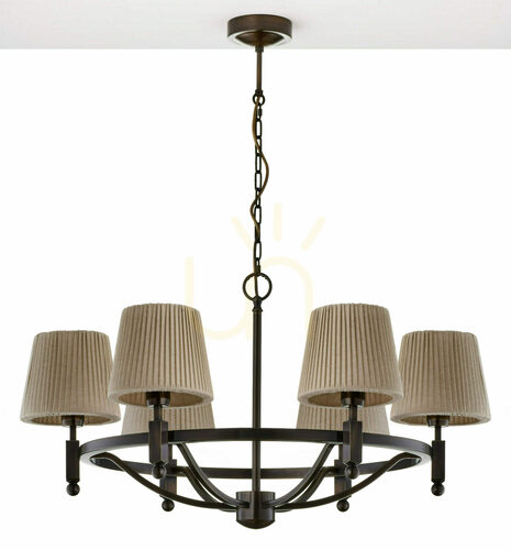 Check Jupiter PIAST 2185 brass-coloured chandelier, 6 pleated beige shades E27
