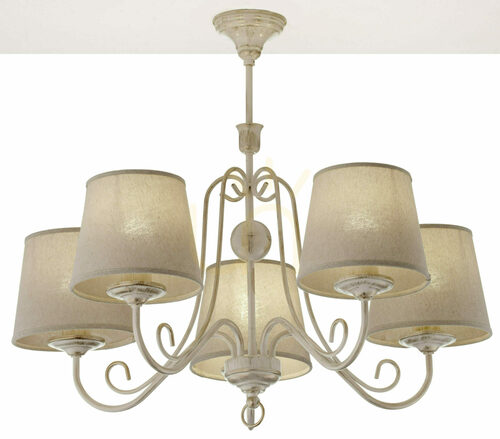 Check Jupiter ARKADA 2186 chandelier, white and gold, 5 × E27