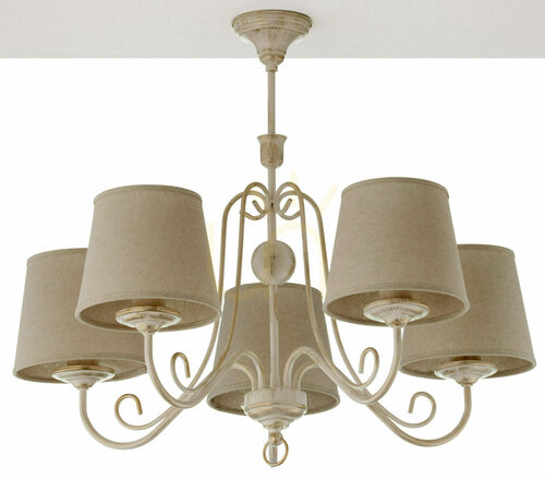 Check Jupiter ARKADA 2186 chandelier, white and gold, 5 × E27