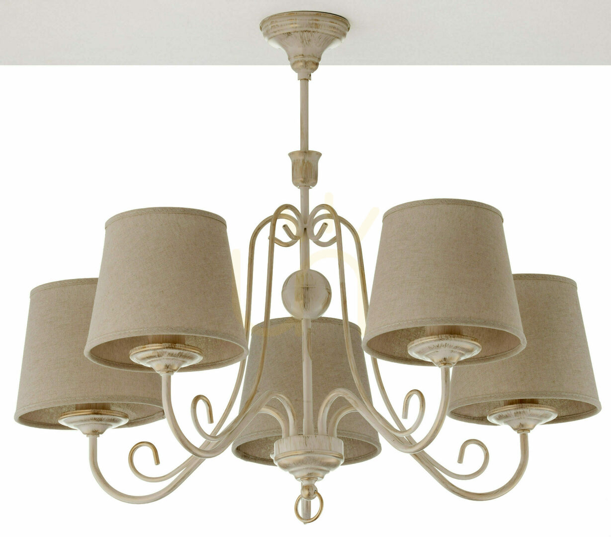 Jupiter ARKADA 2186 chandelier, white and gold, 5 × E27