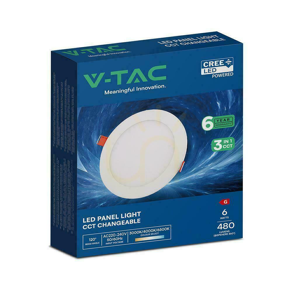 Show V-TAC PRO SLIM 6W LED CREE CHIP Recessed Downlight, Round, 120x12mm, CCT VT-607CCT, 480 lm, 6-Year Warranty V-TAC PRO SLIM 6W LED CREE CHIP Recessed Downlight, Round, 120x12mm, CCT VT-607CCT, 480 lm, 6-Year Warranty