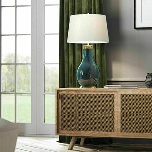 Havering table lamp - turquoise ceramic, ivory shade Quintiesse small 1