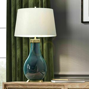 Havering table lamp - turquoise ceramic, ivory shade Quintiesse small 2