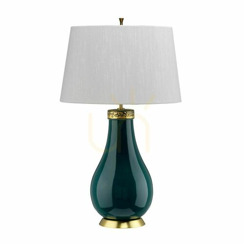 Check Havering table lamp - turquoise ceramic, ivory shade Quintiesse