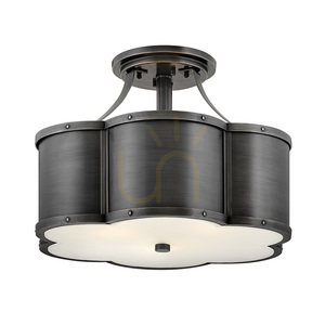 Chance semi-flush ceiling light Quintiesse 3 x E27, Ø 45.7 cm, blackened brass, opal glass small 0