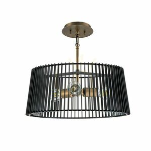 Linara pendant light Quintiesse 3 x E27, black slatted shade, natural brass small 1
