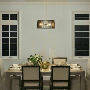 Linara pendant light Quintiesse 3 x E27, black slatted shade, natural brass small 5