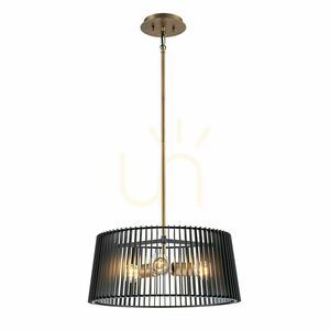 Linara pendant light Quintiesse 3 x E27, black slatted shade, natural brass small 0