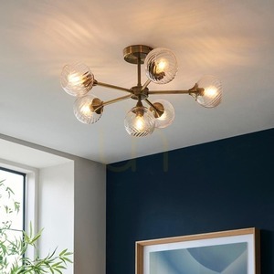 Endon Allegra Semi-Flush Ceiling Light Antique Brass 6×E14 Glass Ø64 cm small 4