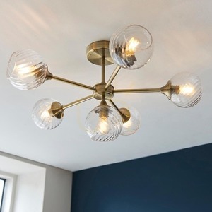 Endon Allegra Semi-Flush Ceiling Light Antique Brass 6×E14 Glass Ø64 cm small 5