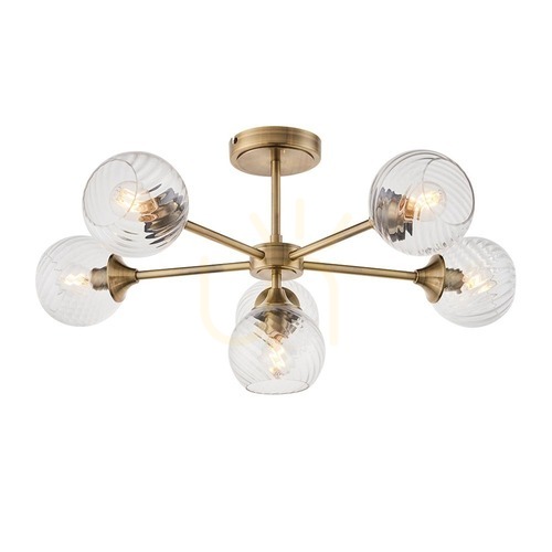 Check Endon Allegra Semi-Flush Ceiling Light Antique Brass 6×E14 Glass Ø64 cm