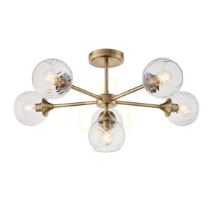 Endon Allegra Semi-Flush Ceiling Light Antique Brass 6×E14 Glass Ø64 cm small 0
