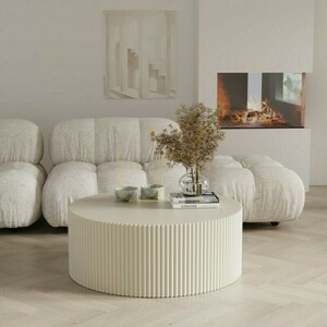 RYU Coffee Table, 90 cm, Gray-Beige, with Grooves by Nova Nook 1 RYU Coffee Table, 90 cm, Gray-Beige, with Grooves by Nova Nook small 1