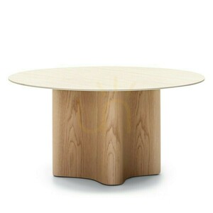 Nova Nook LESUND 90 cm coffee table, travertine-look sintered stone, oak veneer small 0