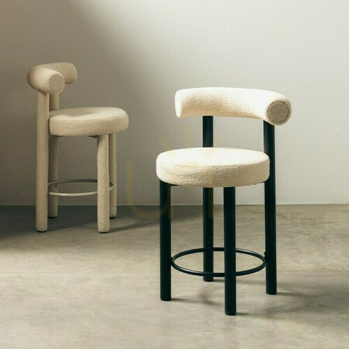 Check Set of 2 PERER bar stools, beige with black legs, made of bouclé fabric; minimum order quantity – 2 pieces, Nova Nook