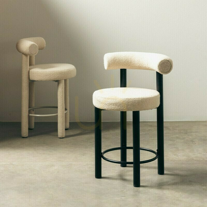 View Set of 2 PERER bar stools, beige with black legs, made of bouclé fabric; minimum order quantity – 2 pieces, Nova Nook Set of 2 PERER bar stools, beige with black legs, made of bouclé fabric; minimum order quantity – 2 pieces, Nova Nook