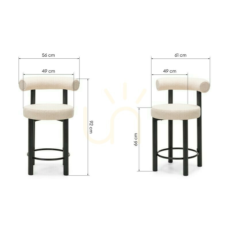 Display Set of 2 PERER bar stools, beige with black legs, made of bouclé fabric; minimum order quantity – 2 pieces, Nova Nook Set of 2 PERER bar stools, beige with black legs, made of bouclé fabric; minimum order quantity – 2 pieces, Nova Nook