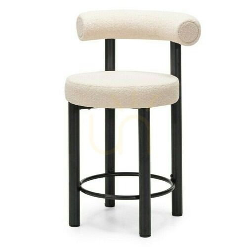 Check Set of 2 PERER bar stools, beige with black legs, made of bouclé fabric; minimum order quantity – 2 pieces, Nova Nook