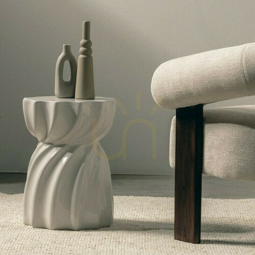 Check LOOM Side Table, 35 cm, Gray-Beige, Glossy, Nova Nook
