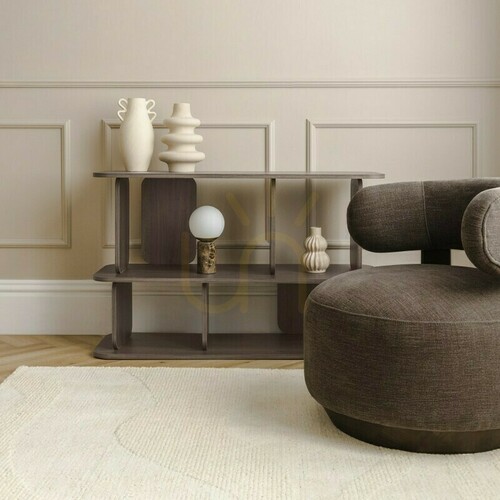 Check DOUX Lounge Chair, rounded shapes, espresso color, Nova Nook walnut