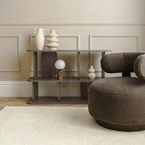 DOUX Lounge Chair, rounded shapes, espresso color, Nova Nook walnut small 1
