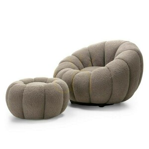 PERLE ottoman, cappuccino color, bouclé fabric, rounded shapes by Nova Nook small 5