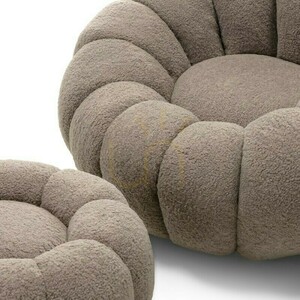 PERLE ottoman, cappuccino color, bouclé fabric, rounded shapes by Nova Nook small 6