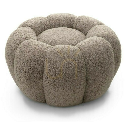 Check PERLE ottoman, cappuccino color, bouclé fabric, rounded shapes by Nova Nook