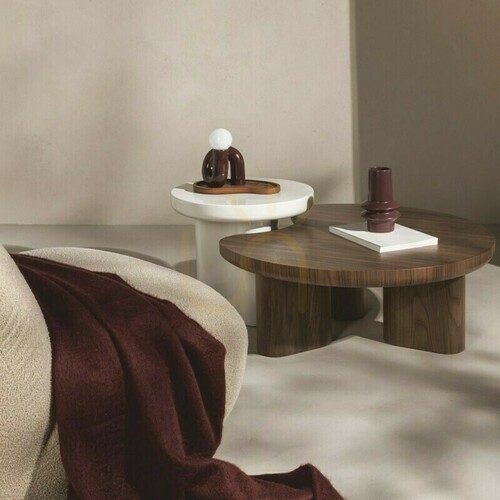 Check ALIBU Dining Set, White/Walnut, Rounded Shapes by Nova Nook