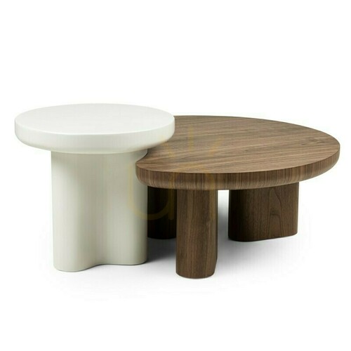 Check ALIBU Dining Set, White/Walnut, Rounded Shapes by Nova Nook