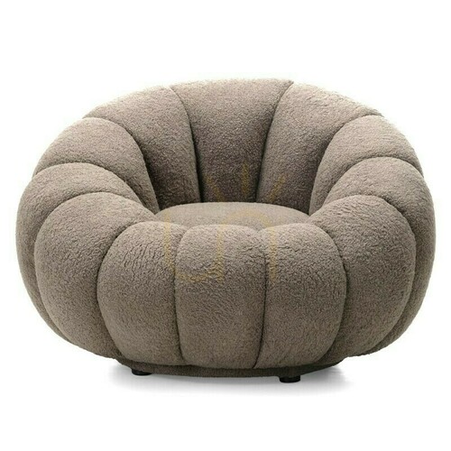 Check FLOWER armchair in cappuccino, with a swivel base, bouclé fabric, and rounded shapes by Nova Nook
