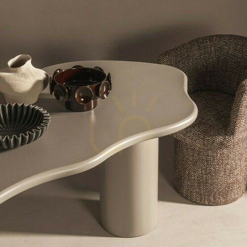 Check LUXE 160 cm Dining Table, Dark Beige, Rounded Shapes by Nova Nook