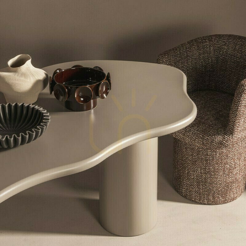 View LUXE 160 cm Dining Table, Dark Beige, Rounded Shapes by Nova Nook LUXE 160 cm Dining Table, Dark Beige, Rounded Shapes by Nova Nook